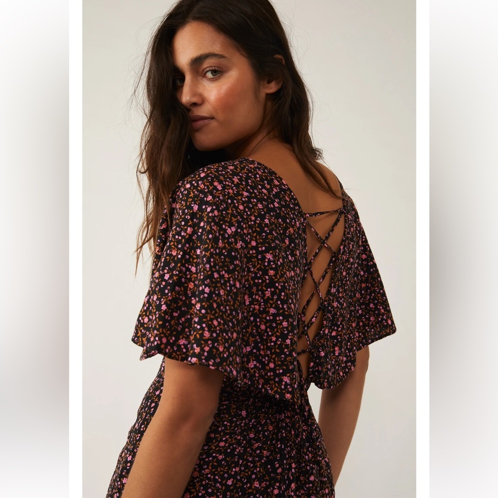 Free People Black Floral Backless Dress
